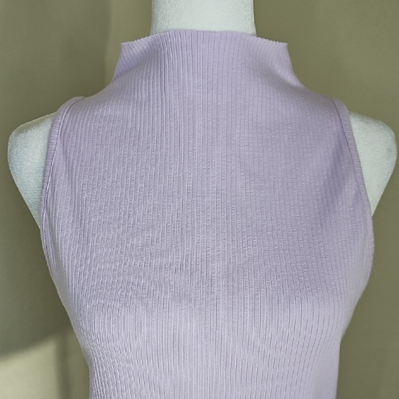 NWT Maeve by Anthropologie Mock Neck Ribbed Sleeveless Tank Top Lavender Sz L - Picture 2 of 9